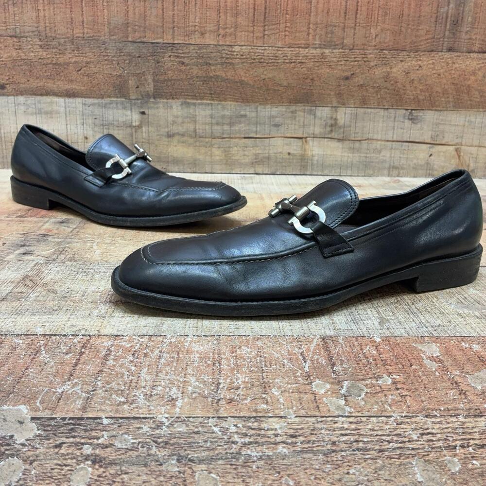 Salvatore Ferragamo Studio Loafer Mens Size 10.5 D 44.5 Black Leather Horse Bit